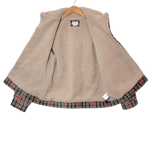 Brixton Nouvelle Plaid Sherpa Peacoat Red Black Vanilla Cozy Fall Winter Chic M - Picture 6 of 16